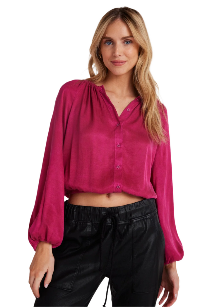 Shirred Button Front Blouse