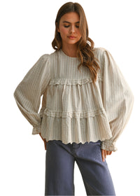 Striped Pattern Ruffle Detail Blouse