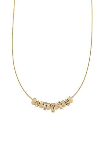 Paved Rondelle Snake Chain Necklace - Clear/Gold