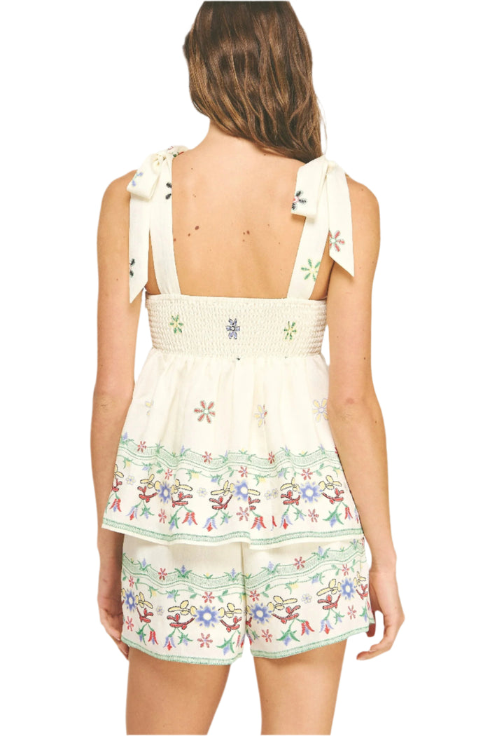 Sleeveless Floral Border Top