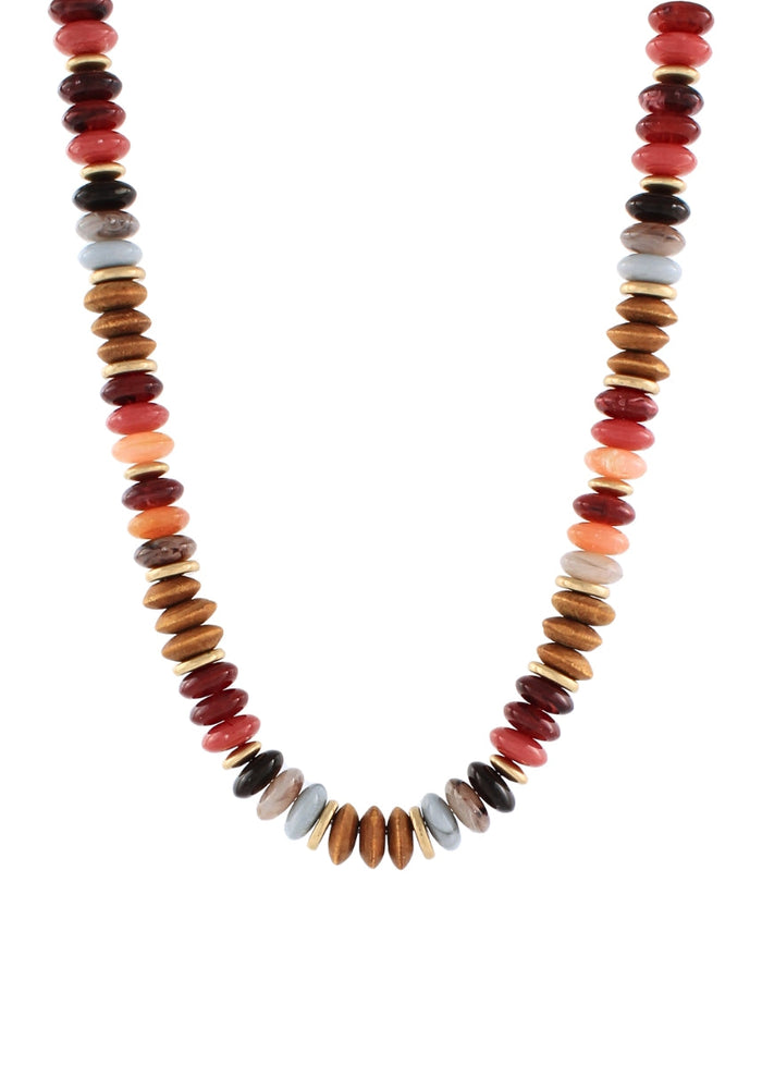 Multi Shape Mixed Bead Necklace - Burgundy Multi