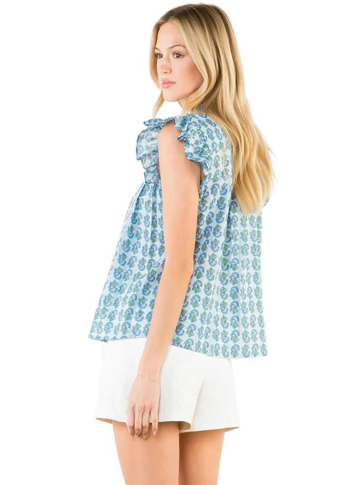 Flutter Sleeve Floral Pattern Top