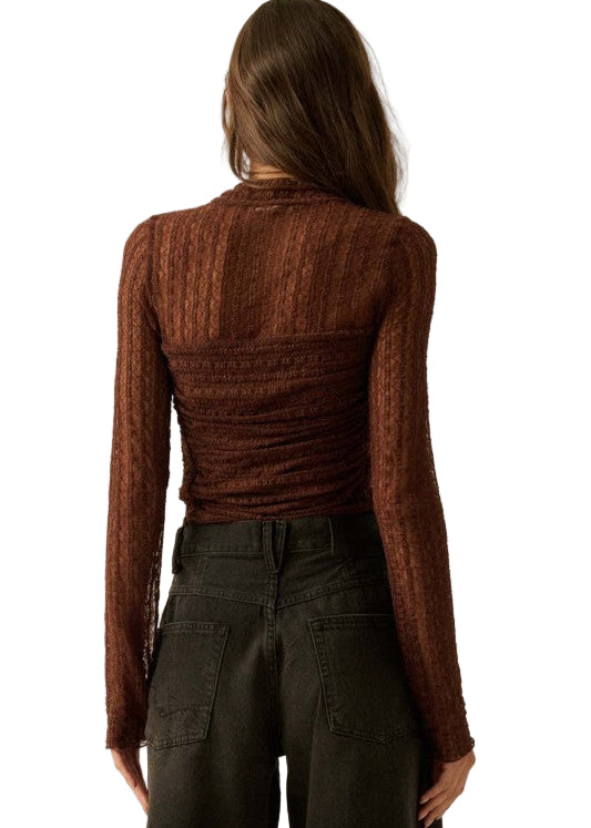 Floral Lace Ruched Mock-Neck Bodysuit