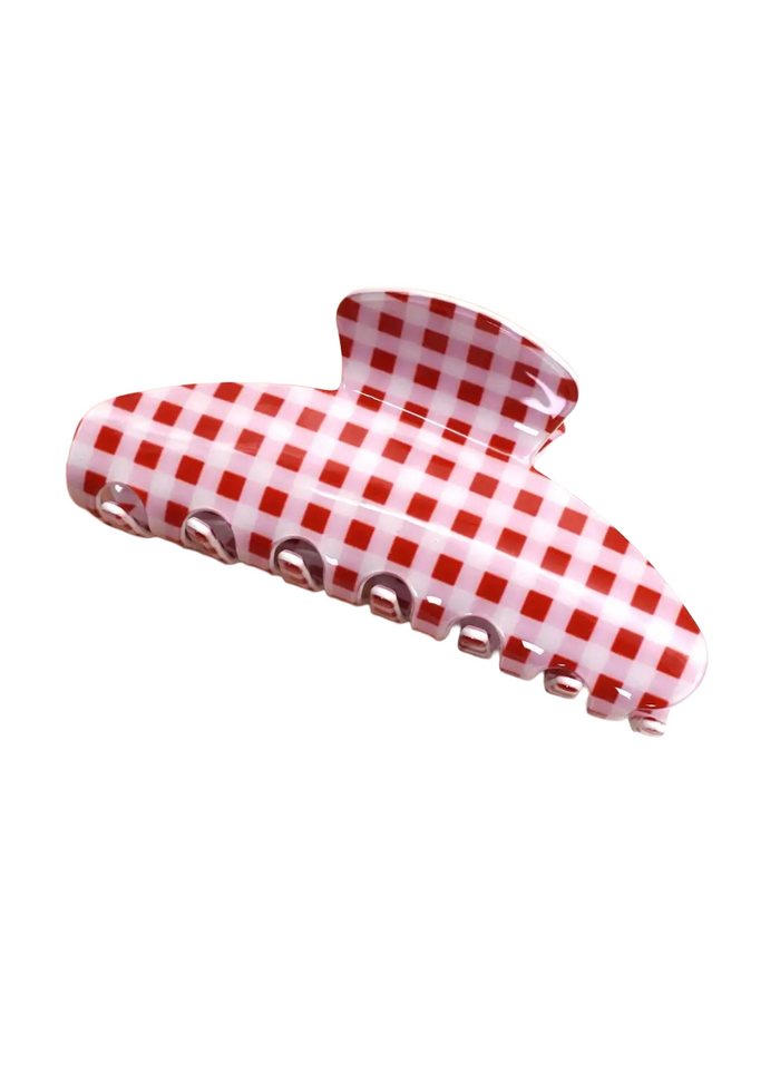 Jumbo Stripe Plaid Oval Hair Claw Clips