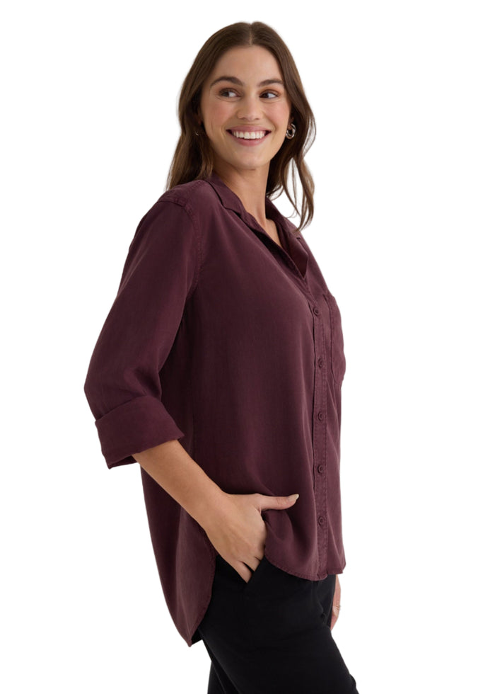 Shirt Tail Button Down - Pinot Noir