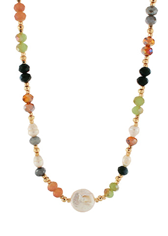 Multi Bead & Pearl Station Pendant Necklace