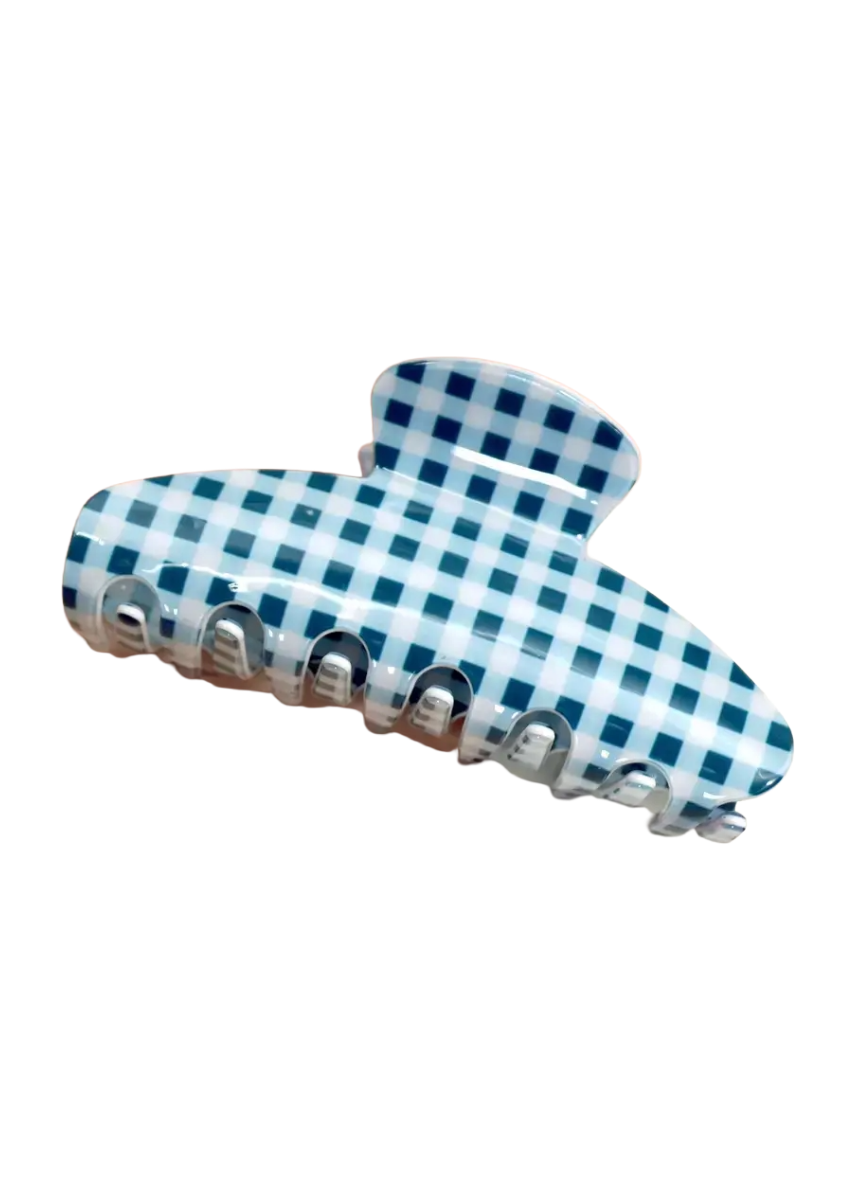 Jumbo Stripe Plaid Oval Hair Claw Clips