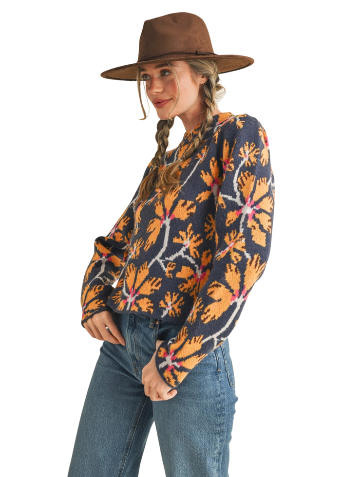 Floral Mock Neck Sweater