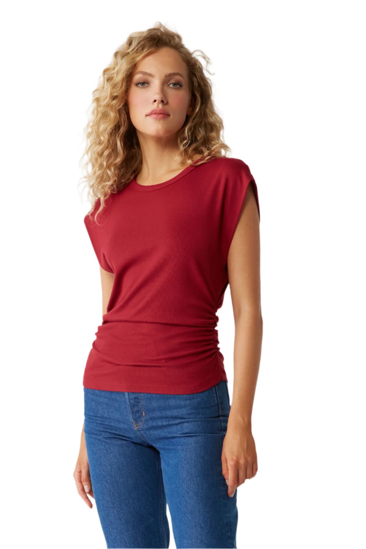 Joni Crew Neck Power Shoulder Top