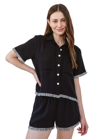 Short Sleeve Fray Trim Shirt