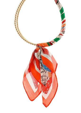 Scarf Wrapped Collar Necklace - Orange Multi/Gold