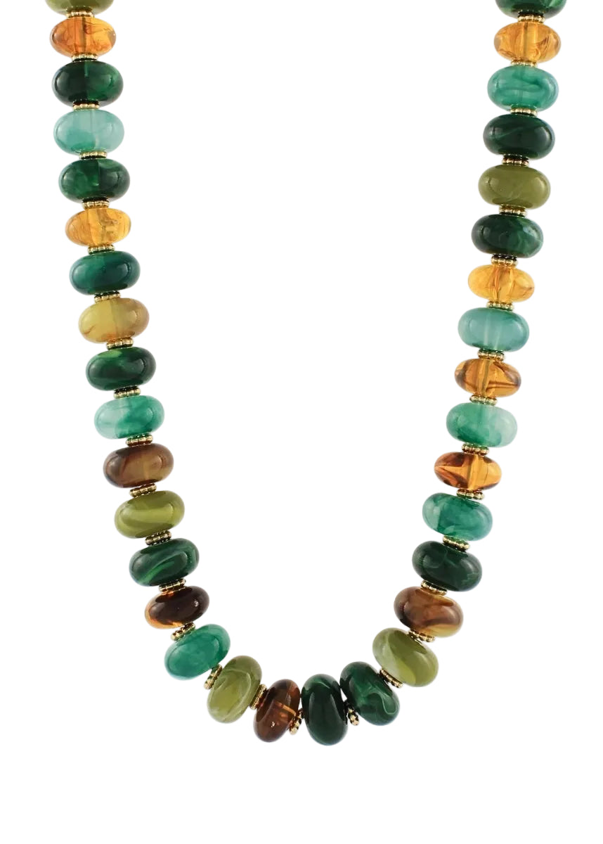 Multi Color Flat Bead Necklace - Green Multi