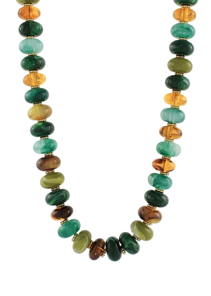 Multi Color Flat Bead Necklace - Green Multi
