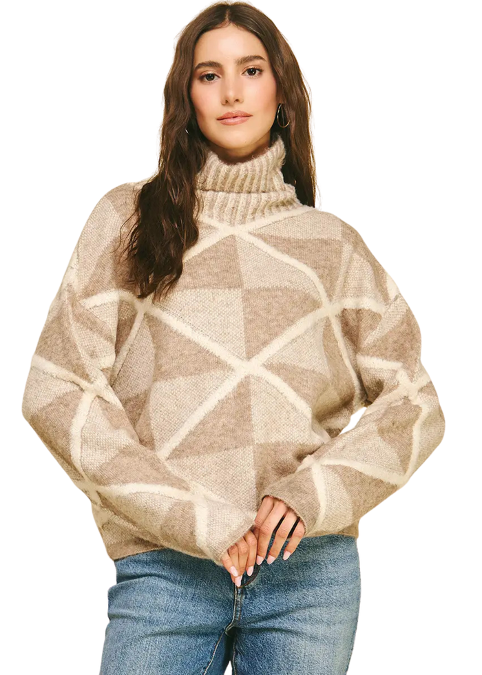 Diamon Pattern Turtleneck Sweater