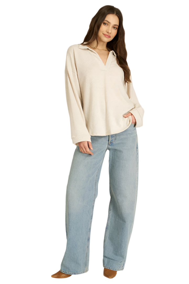 Chiara Cozy Oatmeal Collared Pullover