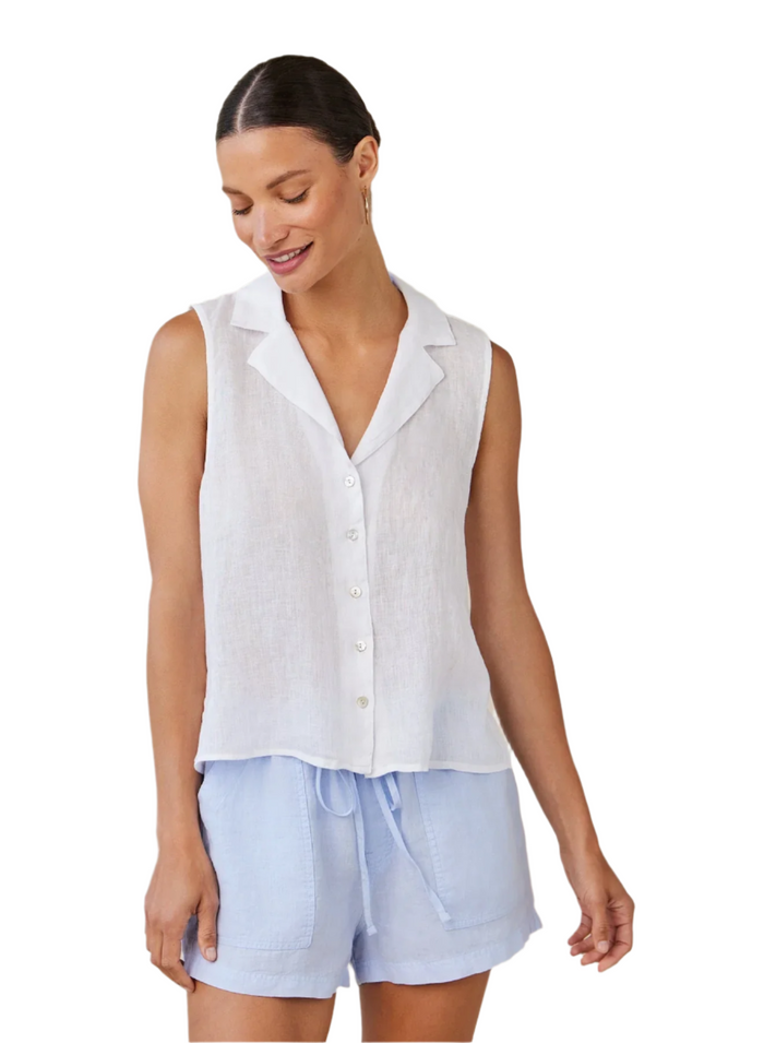 Sleeveless Notch Collar Button Down