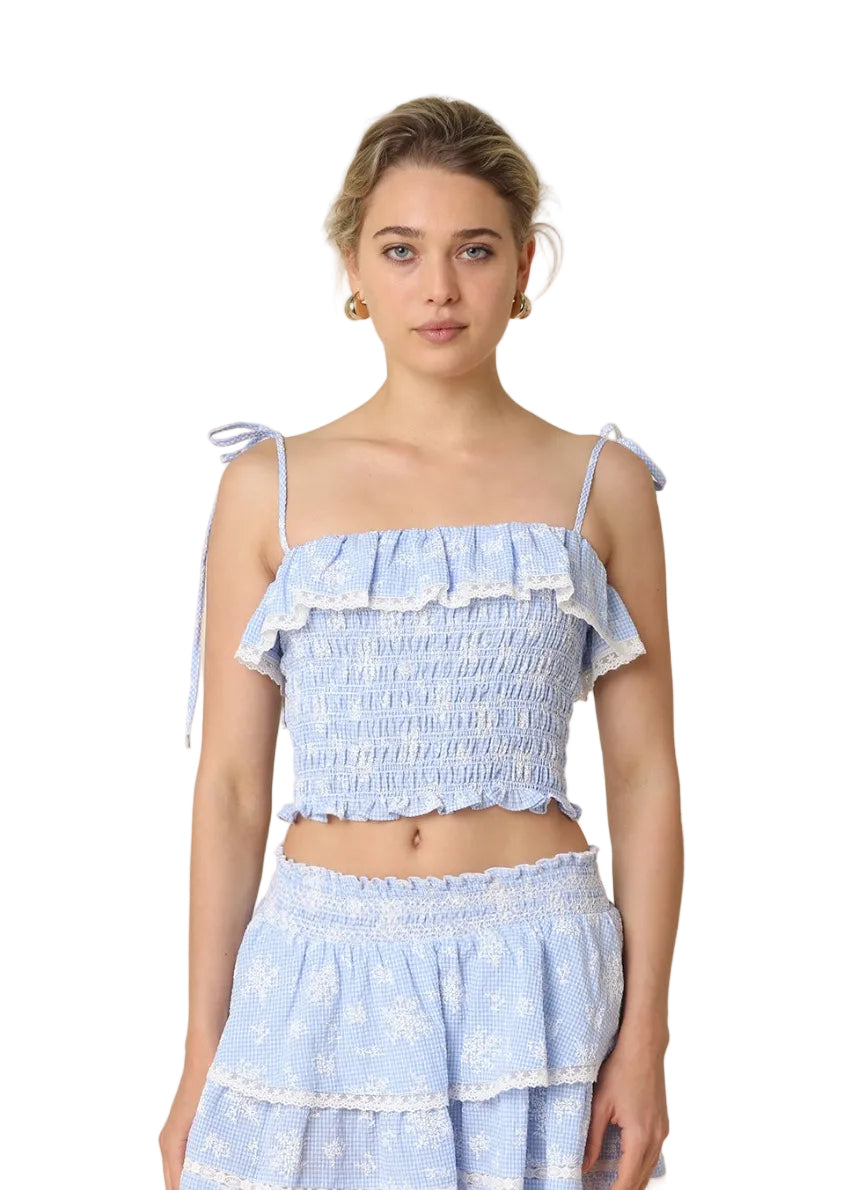 Ellie Blue Smocked Ruffle Crop Top
