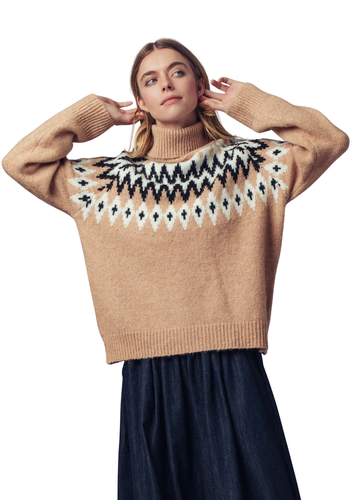 Fair Isle Pattern Turtleneck Sweater