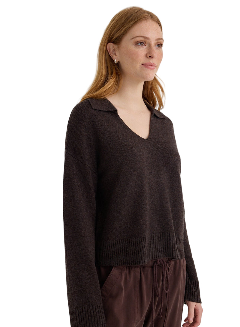 Pullover Sweater w/ Collar - Heather Brown