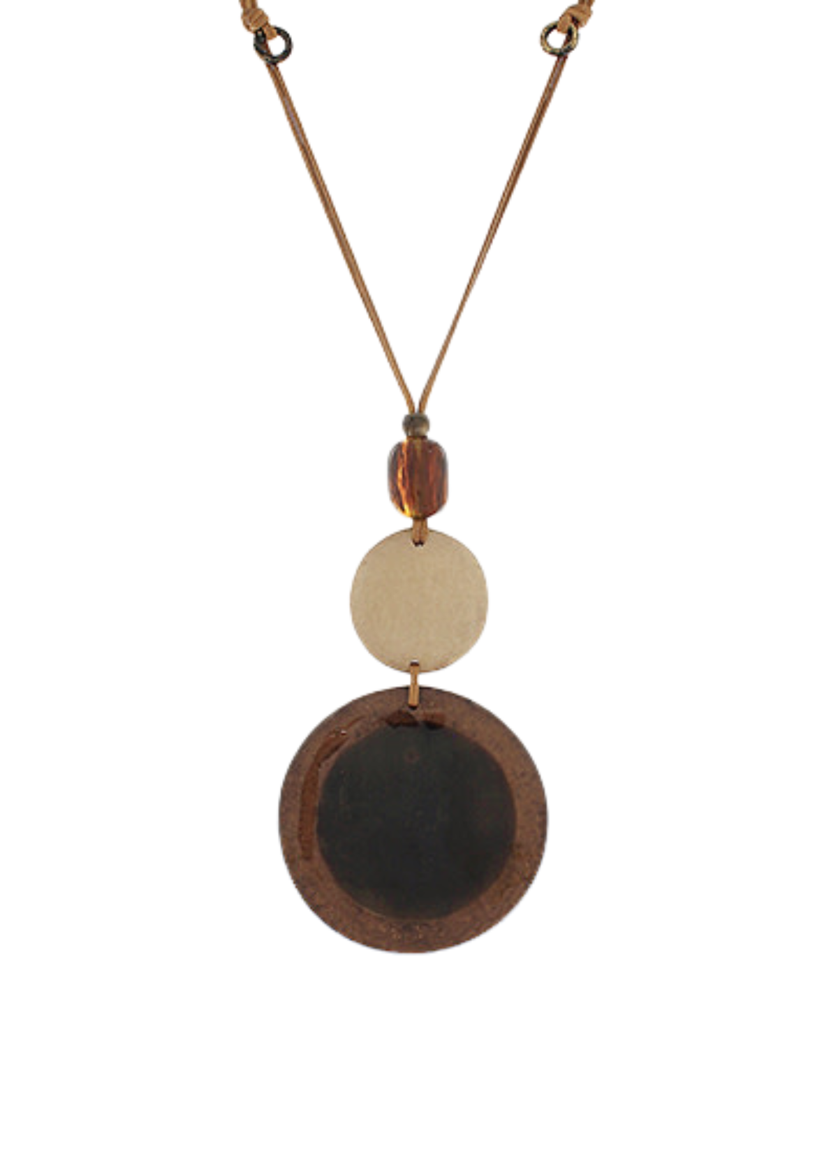 3 Drop Wood & Round Cord Necklace