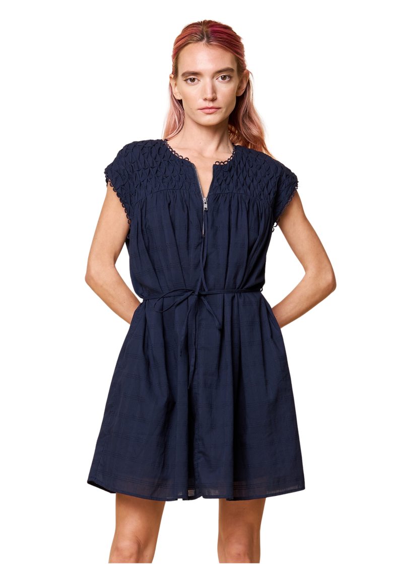 Eden Smocked Zip Up Mini Dress