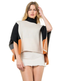 Colorblock Turtle Neck Poncho