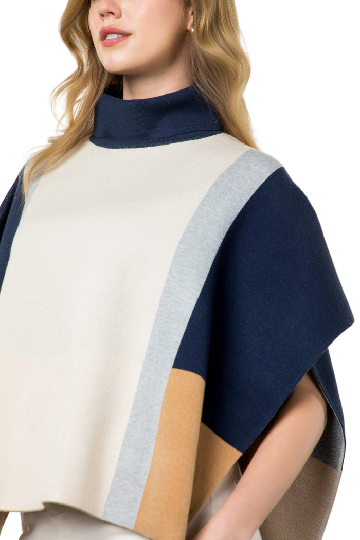Colorblock Knit Poncho