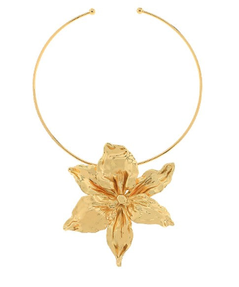 Textured Flower Wire Open Cuff Choker | Gold