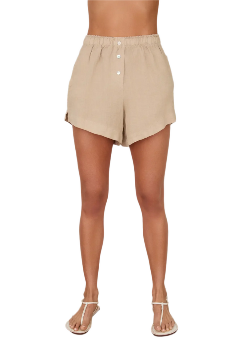 3 Button Elastic Waist Shorts