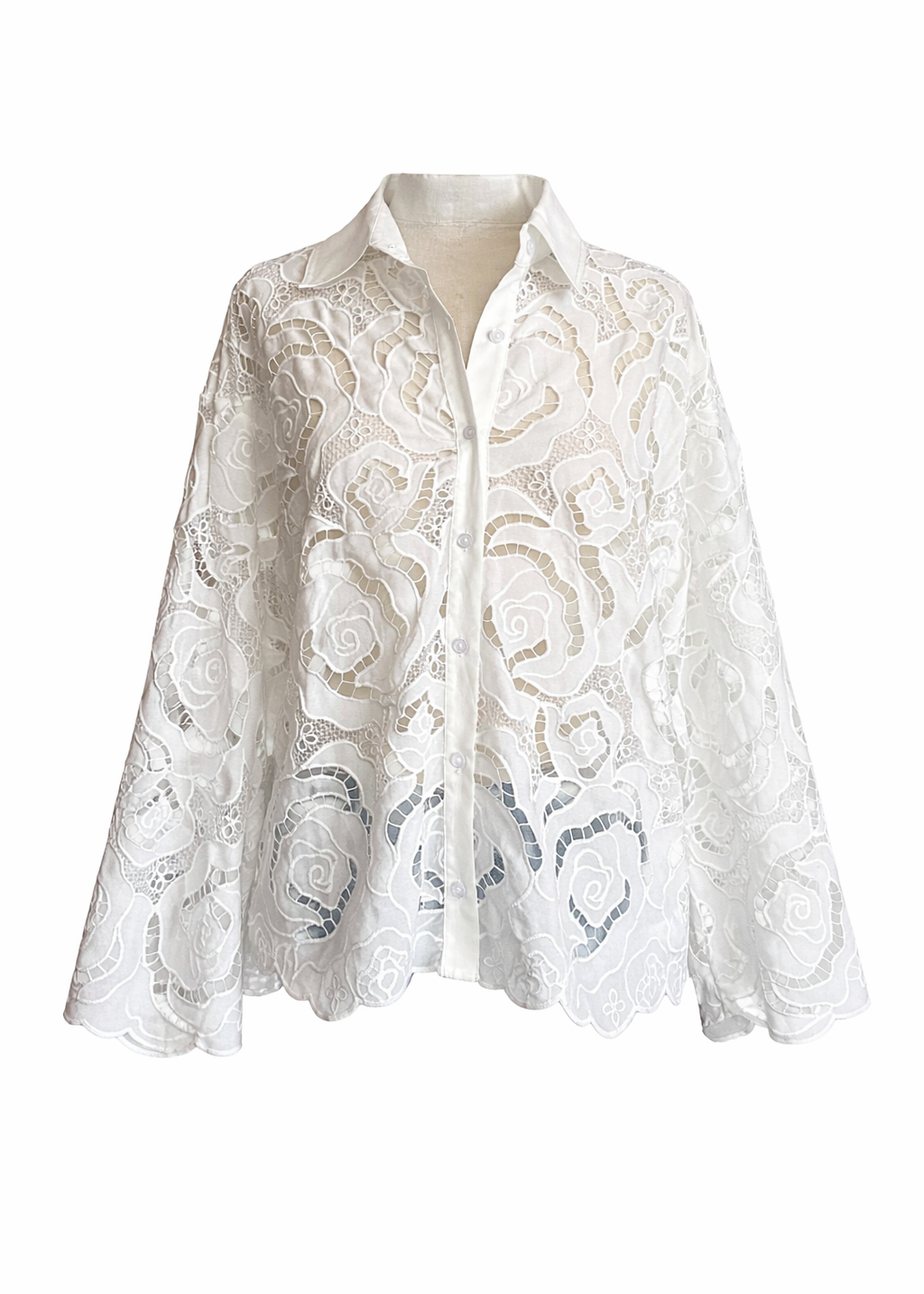 Floral Crochet Button Down Shirt