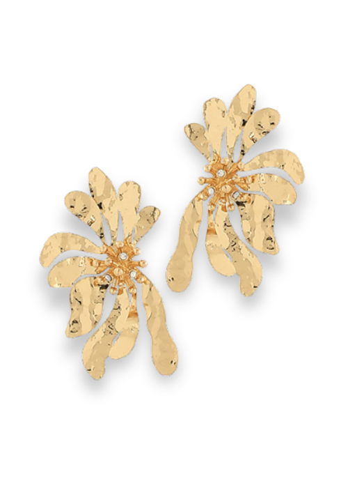 Textured Flower & Crystal Earrings