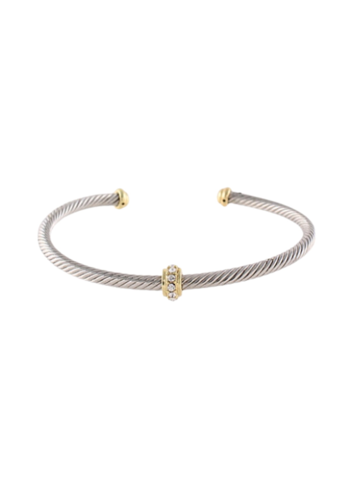 Crystal Ring 3mm Cable Cuff - Rhodium