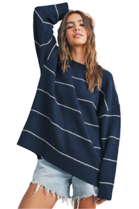 Striped Pattern Drop Shoulder Sweater