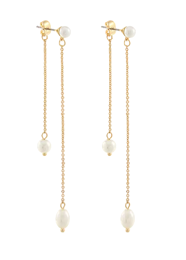 Pearl Charm Linear Front Back Earrings-Cream/Gold