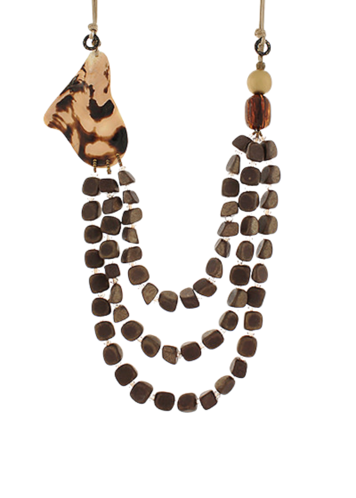 3 Layered Wood & Shell Necklace
