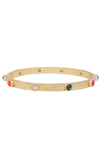 Crystal Station Brushed Metal Bangle Bracelet-Multi/Gold