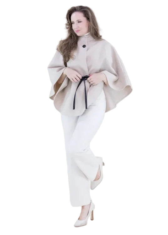 Funnel Neck Faux Leather Belt Cape