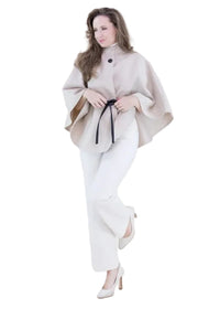 Funnel Neck Faux Leather Belt Cape