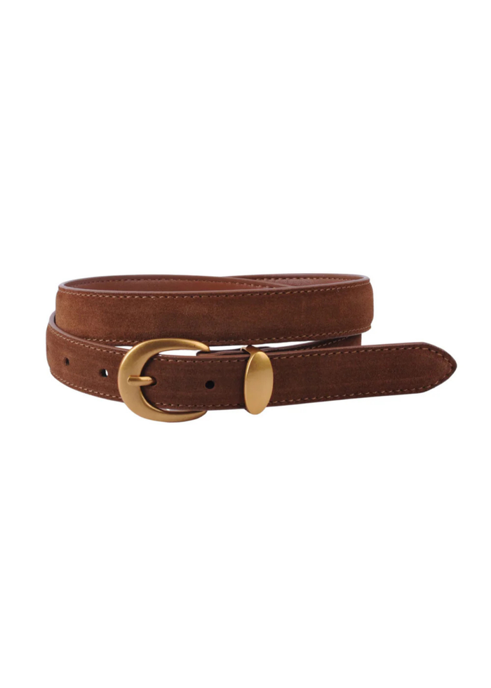Suede Belt with Gold Curve Buckle