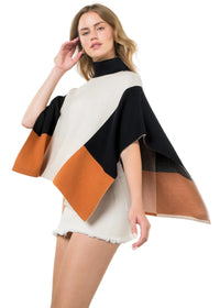 Colorblock Turtle Neck Poncho