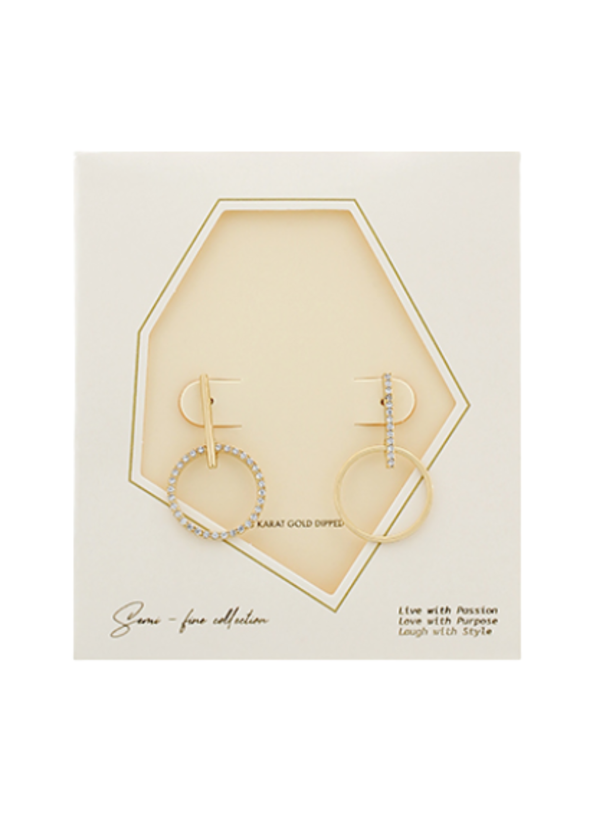 Pave Bar & Ring Drop Earrings - Gold