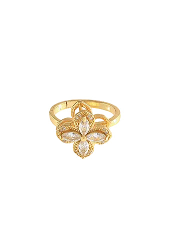 Pave CZ Clover Spinner Open Ring - Gold/Clear