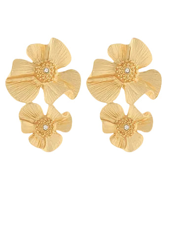 Linked Flower Earrings - Matte Gold