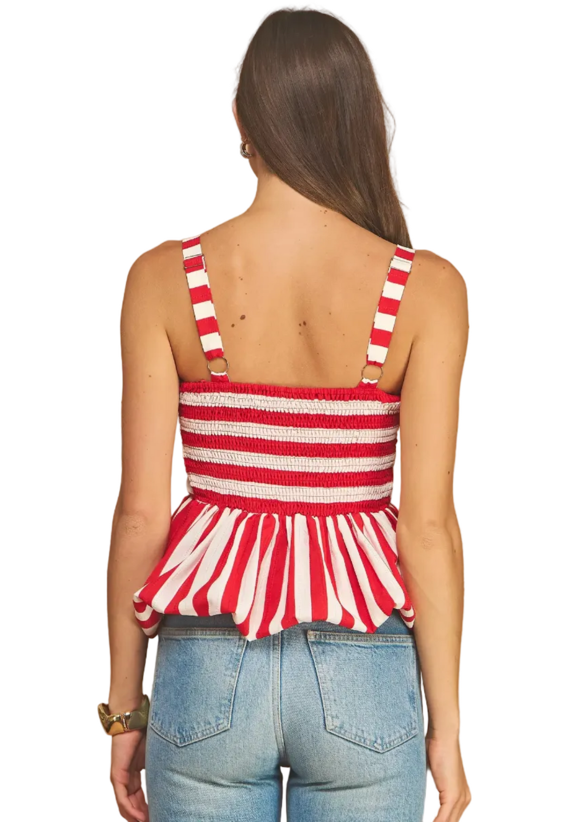 Striped Bubble Peplum Sleeveless Tank Top