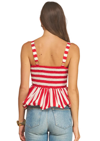 Striped Bubble Peplum Sleeveless Tank Top