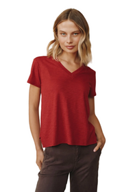 Side Slit V-Neck Tee - Ruby Red