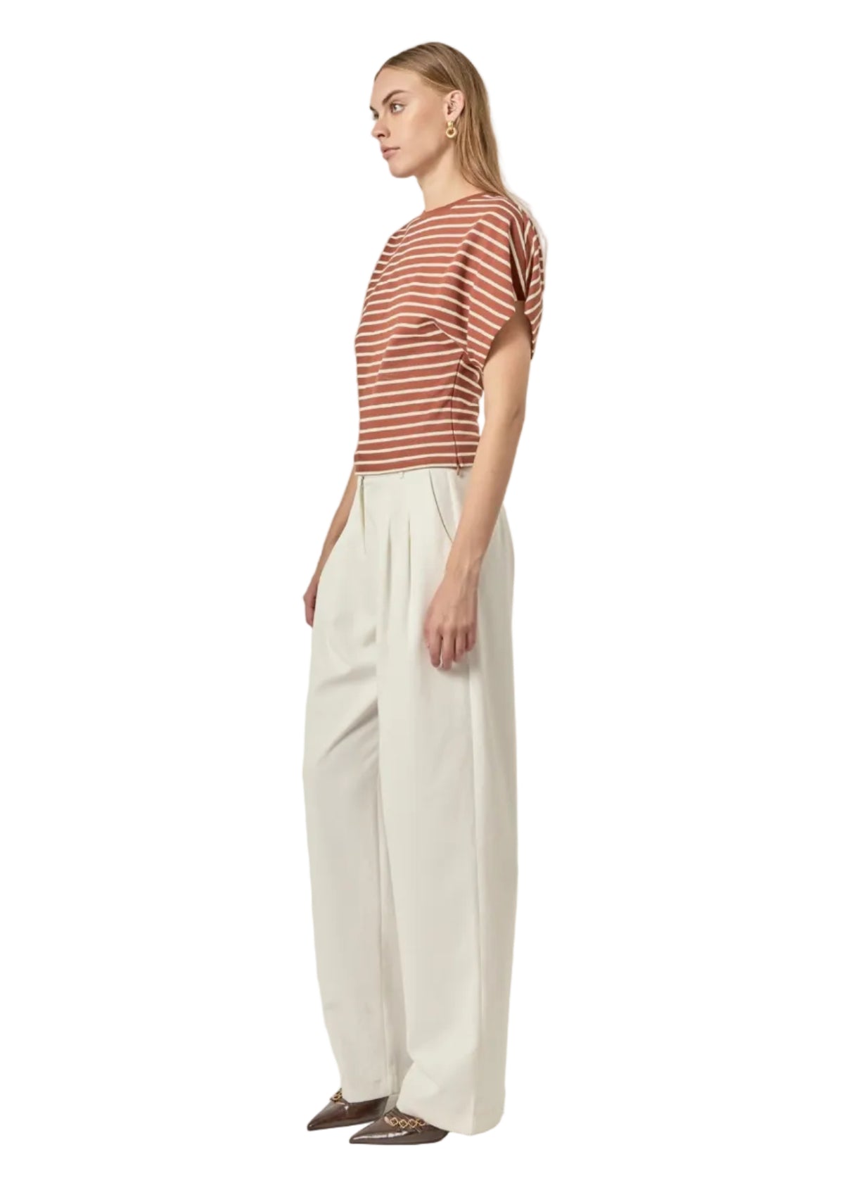 Wing Sleeve Striped Knit Top