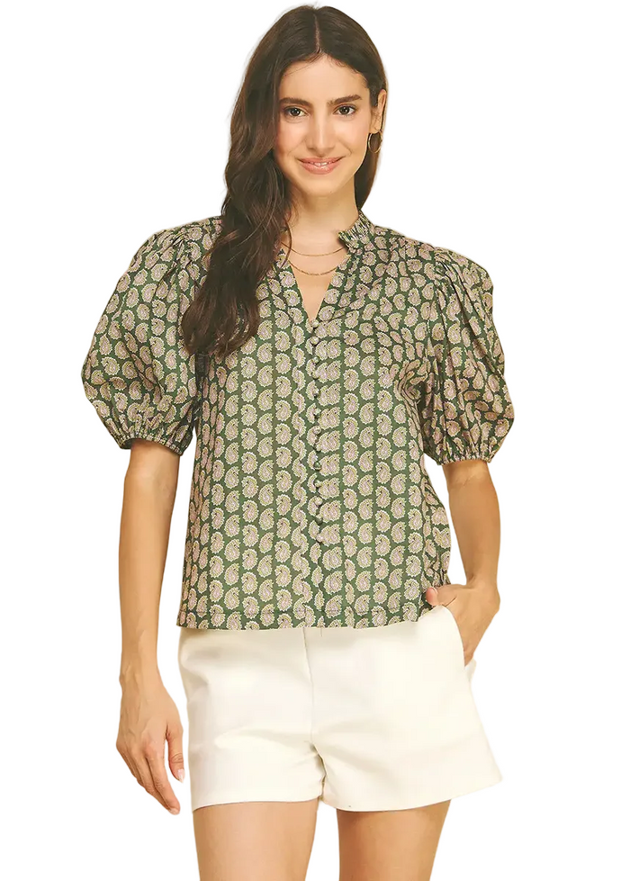 Paisley Print V-Neck Blouse