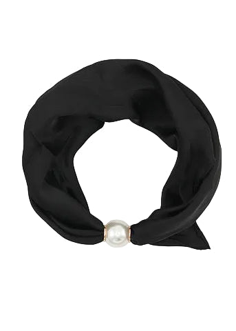 Accented Pearl Scarf Choker - Black