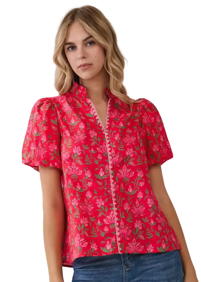 Floral Print Puff Sleeve Blouse